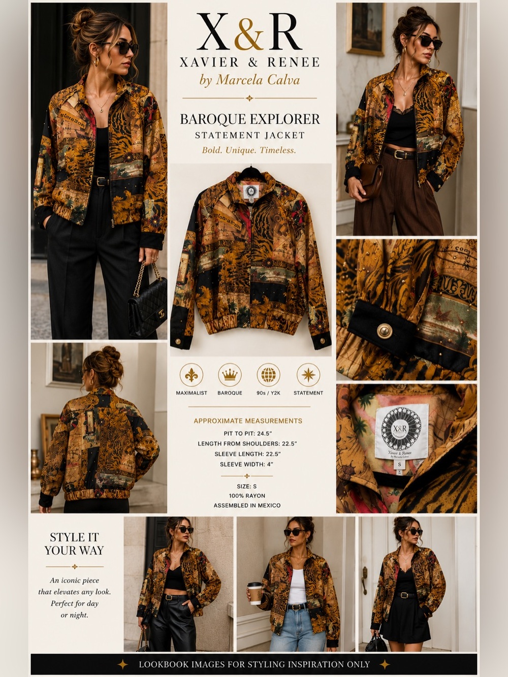 Xavier & Renee by Marcela Calva Vintage Baroque Tiger Studded Jacket S
